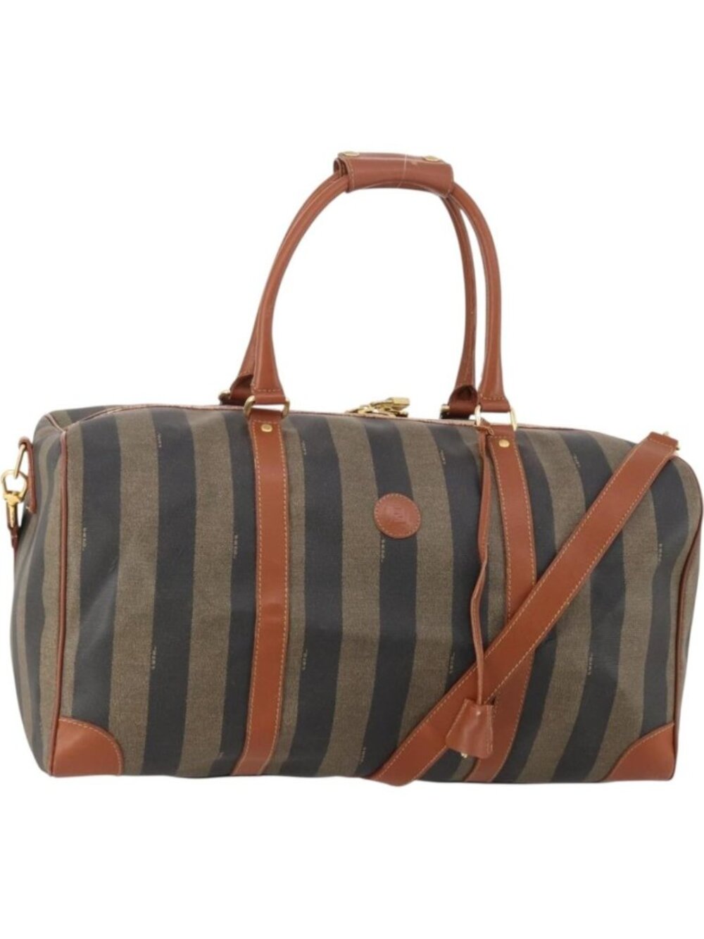 FENDI Pecan Canvas Boston Bag PVC 2way Black Brown
